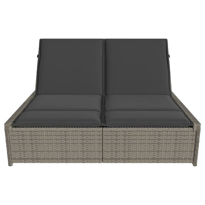 Double sun lounger with cushions in grey poly rattan