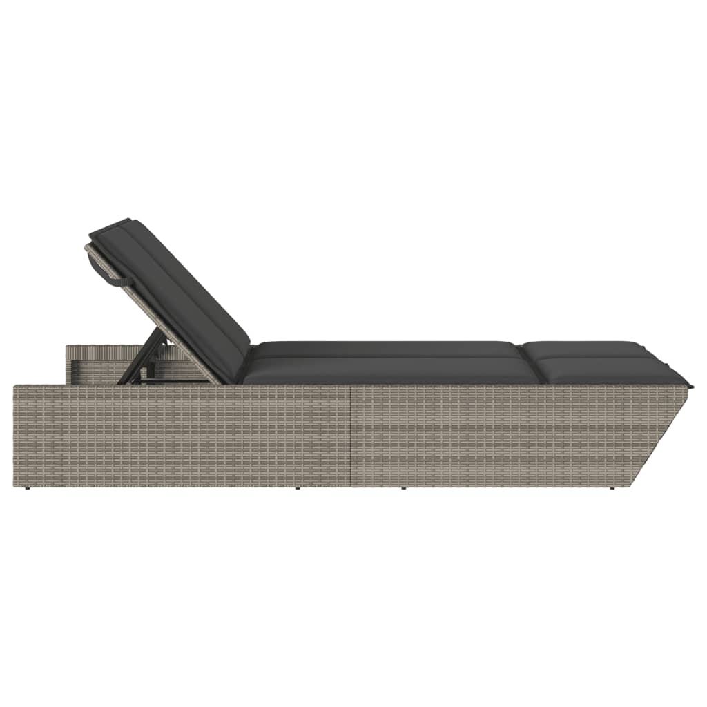 Double sun lounger with cushions in grey poly rattan