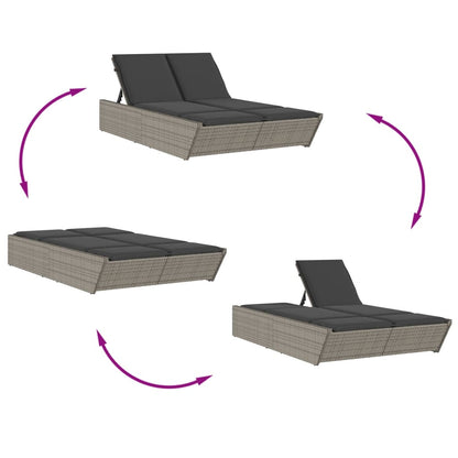 Double sun lounger with cushions in grey poly rattan