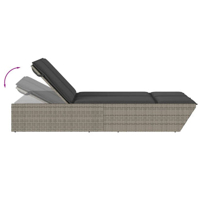 Double sun lounger with cushions in grey poly rattan