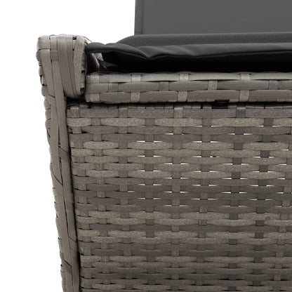 Double sun lounger with cushions in grey poly rattan