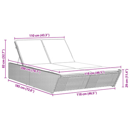 Double sun lounger with cushions in grey poly rattan