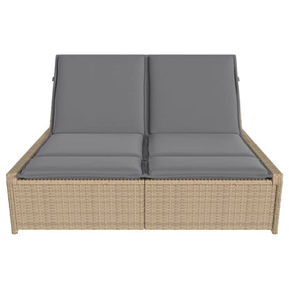 Double sun lounger with cushions in beige PE wicker