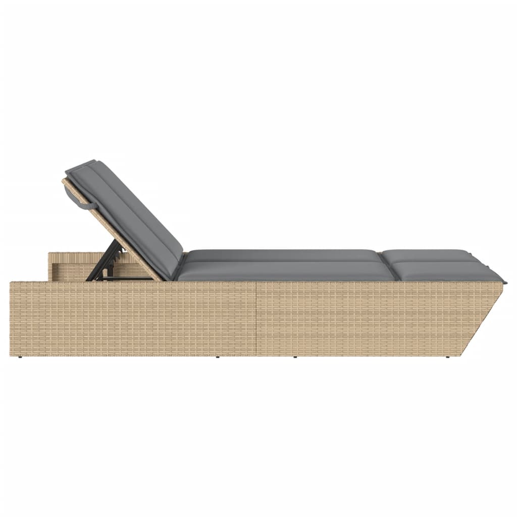 Double sun lounger with cushions in beige PE wicker