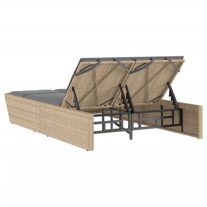 Double sun lounger with cushions in beige PE wicker