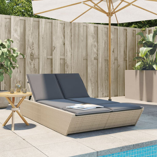 Double sun lounger with cushions in beige PE wicker