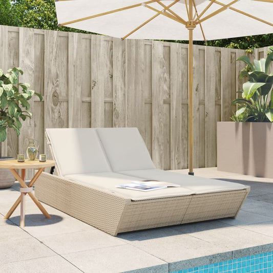 Double sun lounger with cushions in beige PE wicker