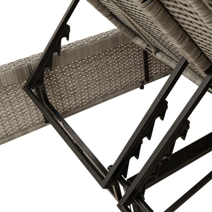 Double sun lounger with cushions in light grey poly rattan