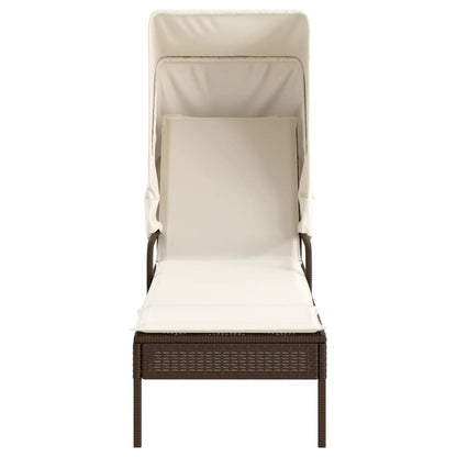 Sun lounger with canopy in brown PE wicker