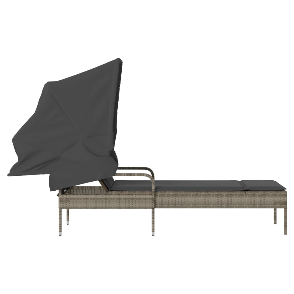 Sun lounger with canopy in grey PE wicker