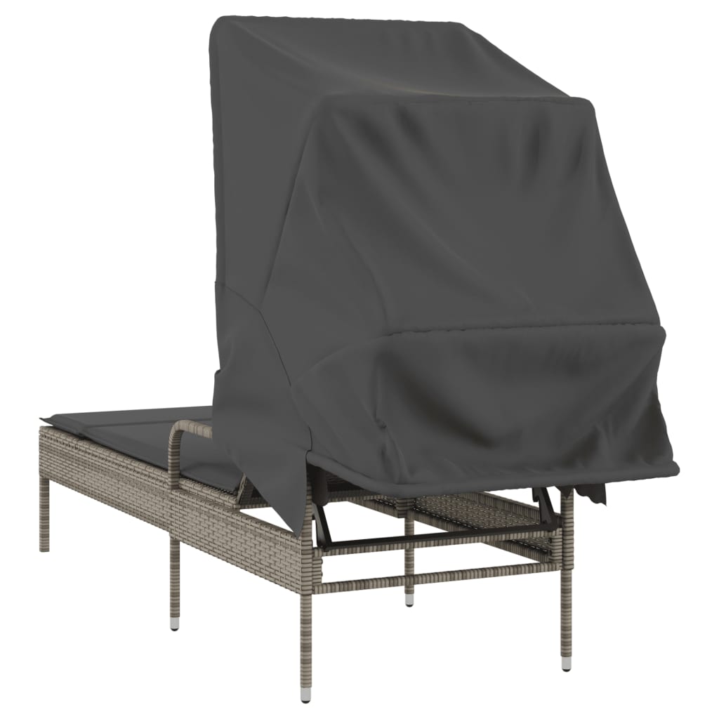 Sun lounger with canopy in grey PE wicker