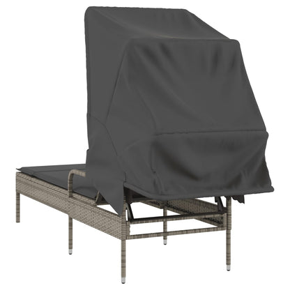 Sun lounger with canopy in grey PE wicker