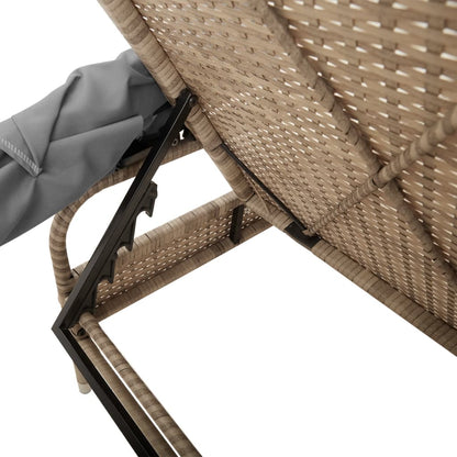 Sun lounger with canopy in PE wicker beige