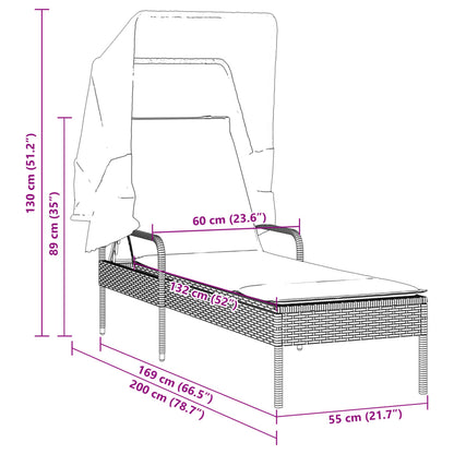 Sun lounger with canopy in PE wicker beige