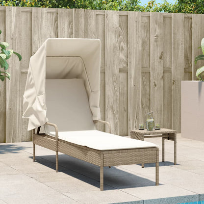 Sun lounger with canopy in PE wicker beige