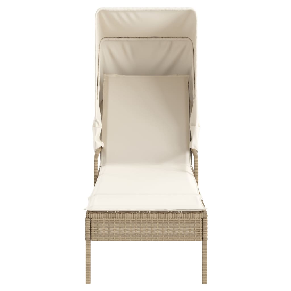Sun lounger with canopy in PE wicker beige