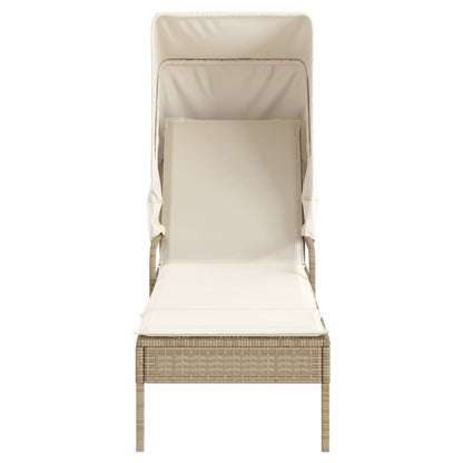 Sun lounger with canopy in PE wicker beige