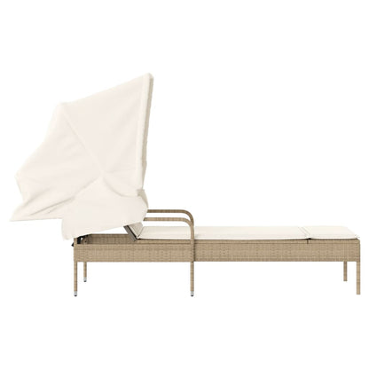 Sun lounger with canopy in PE wicker beige