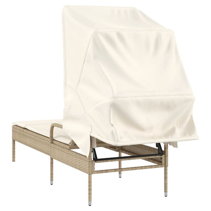 Sun lounger with canopy in PE wicker beige