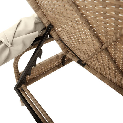Sun lounger with canopy in PE wicker beige