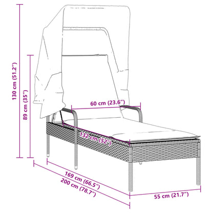 Sun lounger with canopy in PE wicker beige