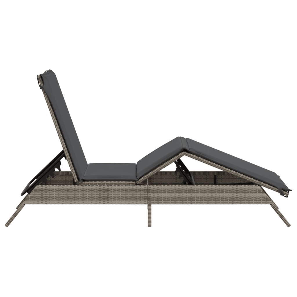 Grey PE wicker sun lounger with cushion