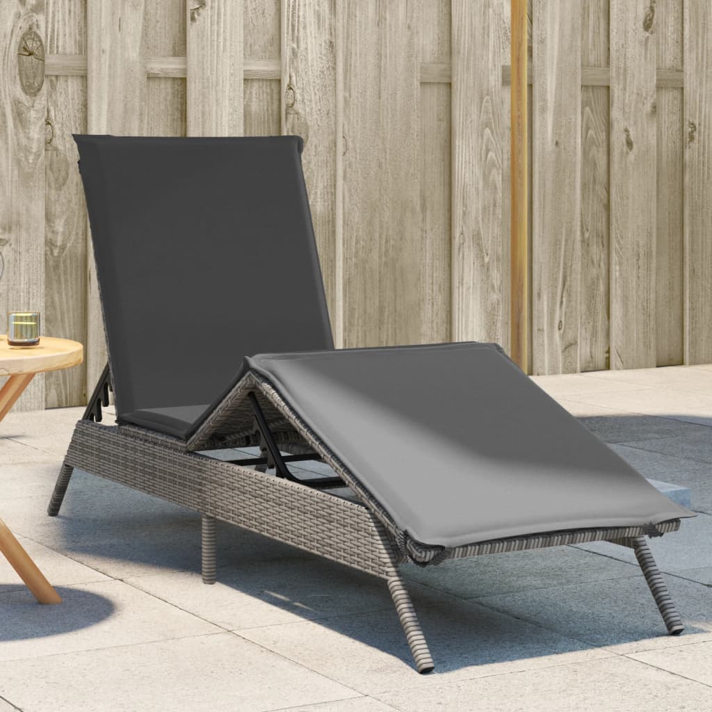 Grey PE wicker sun lounger with cushion
