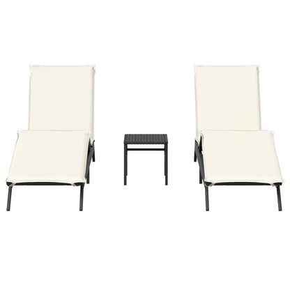 Sun loungers with table 2 pcs black PE rattan