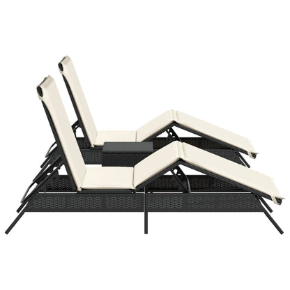 Sun loungers with table 2 pcs black PE rattan