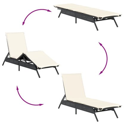 Sun loungers with table 2 pcs black PE rattan