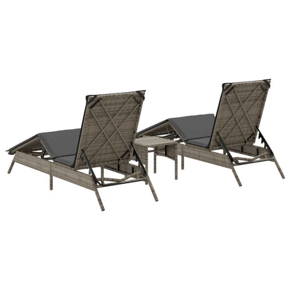 Sun loungers with table 2 pcs PE rattan grey