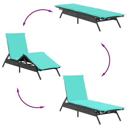 Sun loungers with table 2 pcs black PE rattan