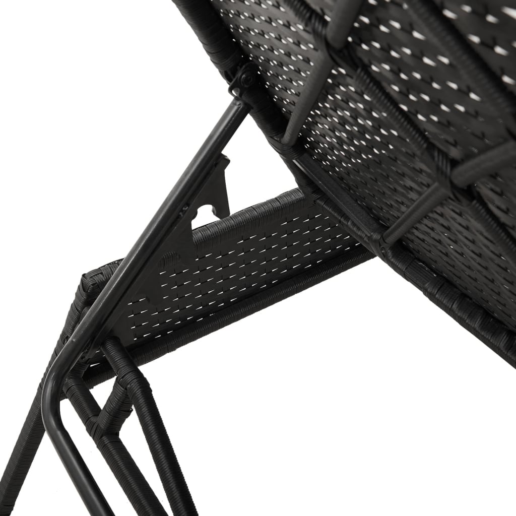 Sun loungers with table 2 pcs black PE rattan