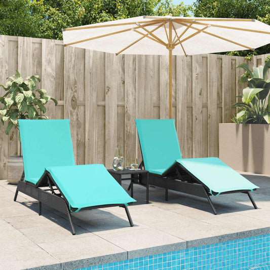 Sun loungers with table 2 pcs black PE rattan