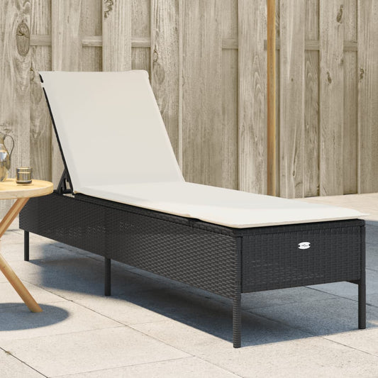 Black PE wicker sun lounger with cushion