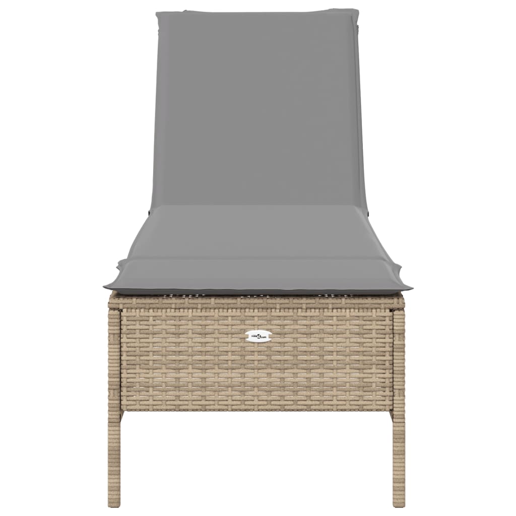 Beige PE wicker sun lounger with cushion
