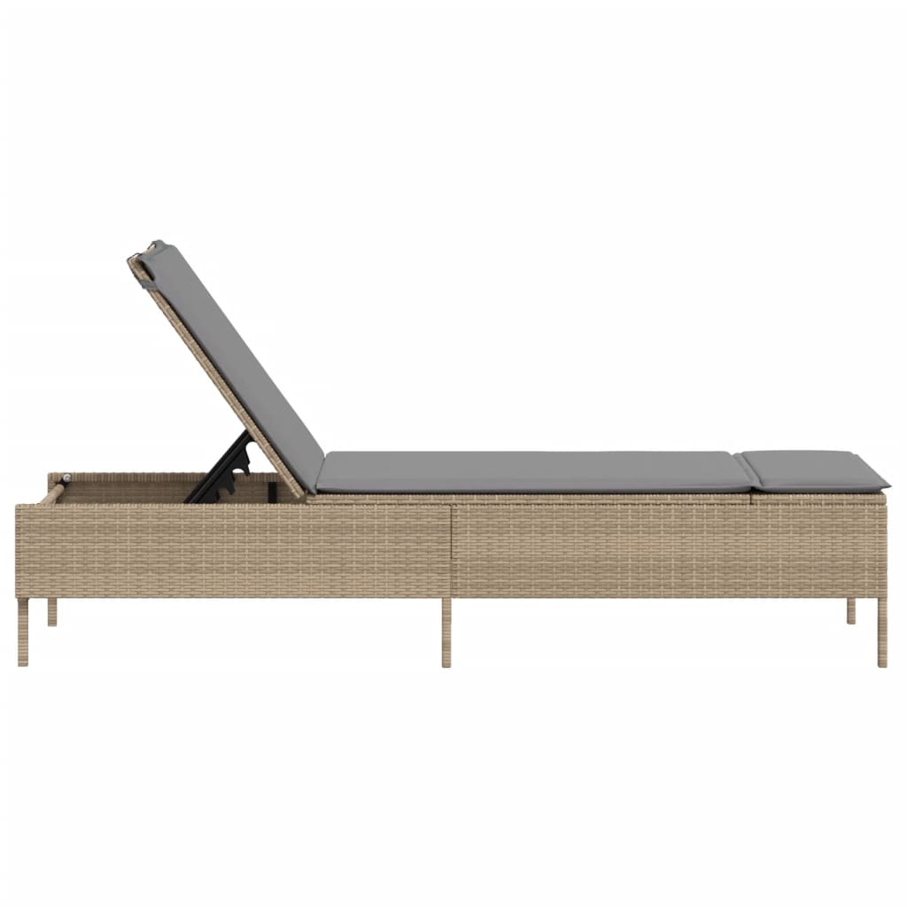 Beige PE wicker sun lounger with cushion