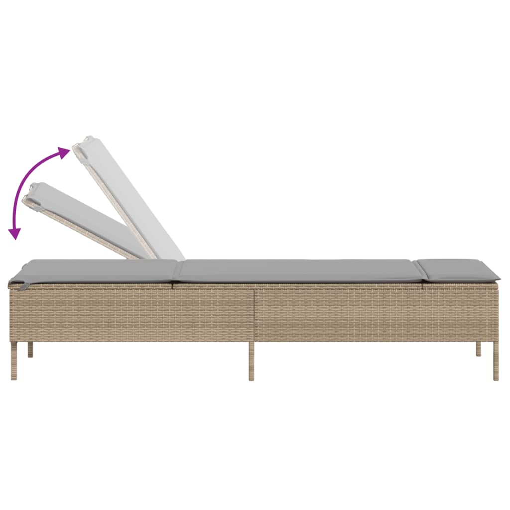 Beige PE wicker sun lounger with cushion