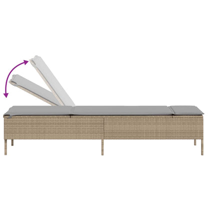 Beige PE wicker sun lounger with cushion