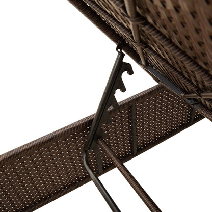 Sun lounger with table and cushion in brown PE wicker