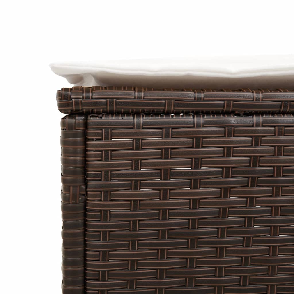 Sun lounger with table and cushion in brown PE wicker