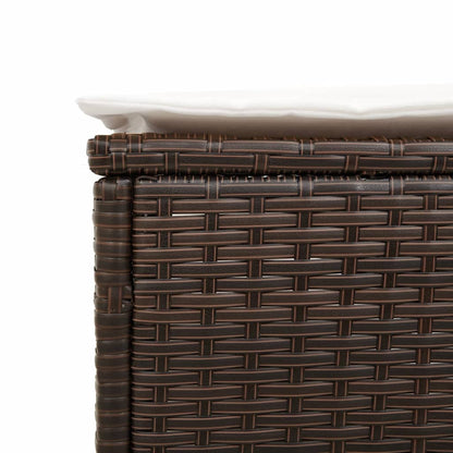 Sun lounger with table and cushion in brown PE wicker