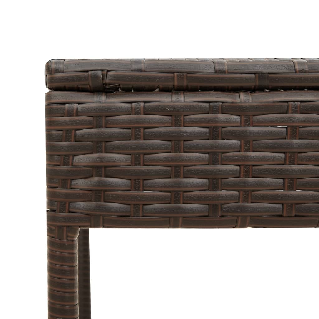 Sun lounger with table and cushion in brown PE wicker