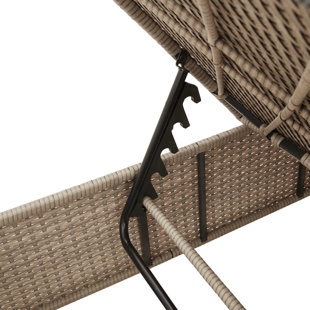 Sun lounger with table and cushion in beige PE wicker