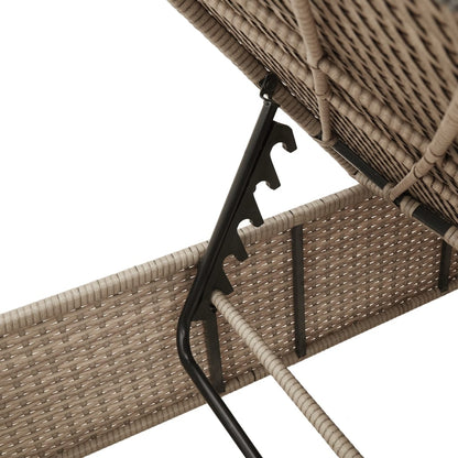Sun lounger with table and cushion in beige PE wicker
