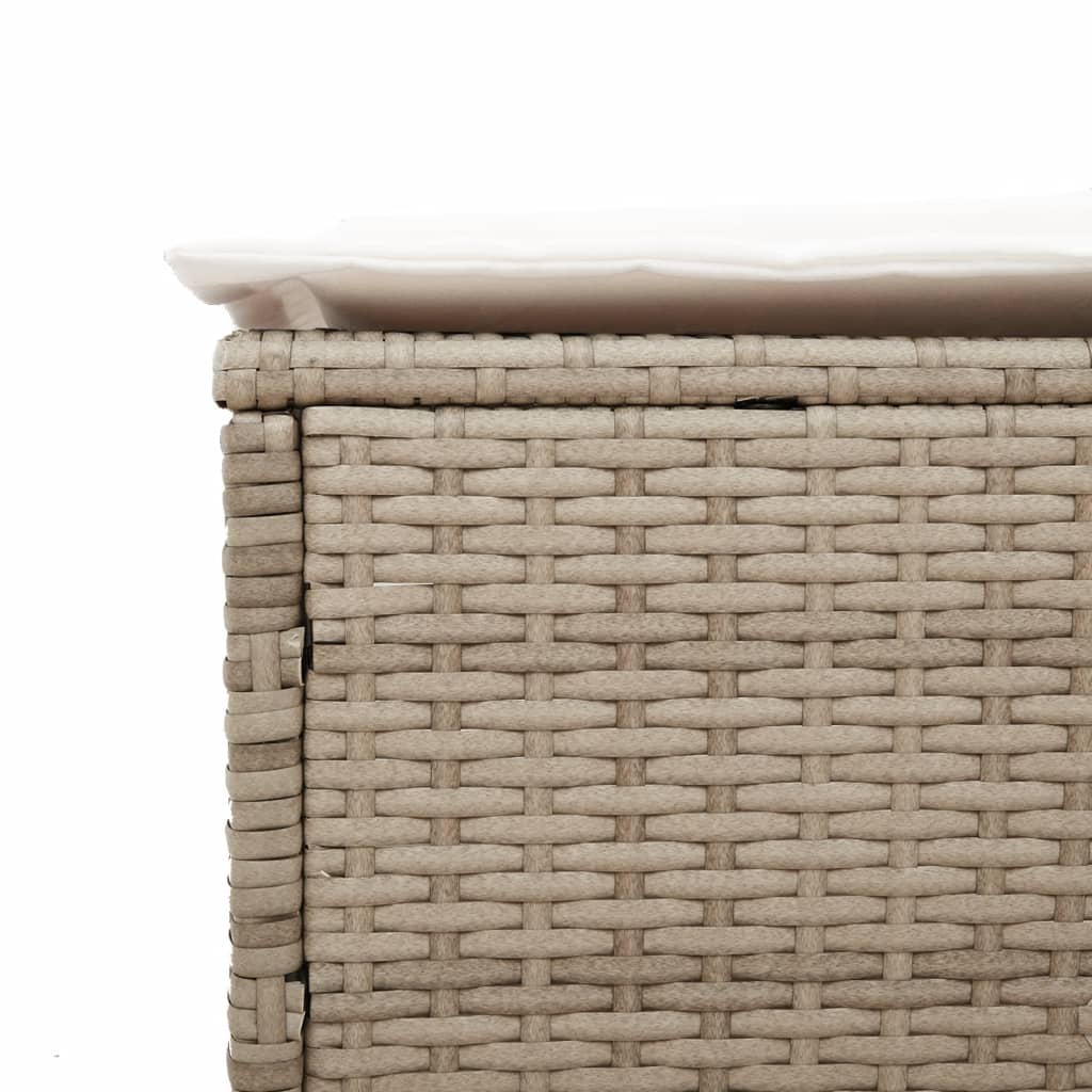 Sun lounger with table and cushion in beige PE wicker