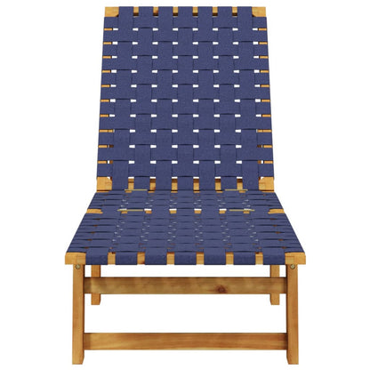 Sun lounger in solid acacia wood and dark blue fabric