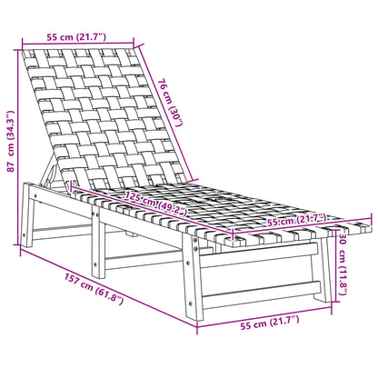 Sun lounger in solid acacia wood and dark blue fabric