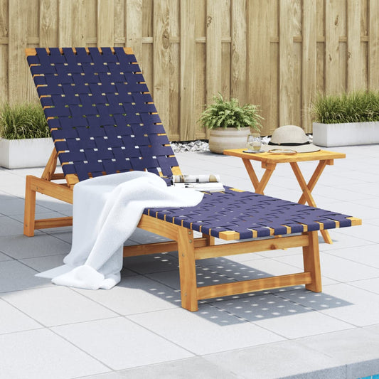 Sun lounger in solid acacia wood and dark blue fabric