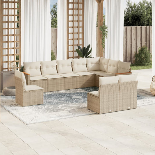10 pcs conjunto de sofás p/ jardim com almofadões vime PE bege